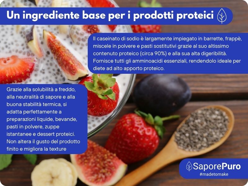 Immagine di polvere di caseinato di sodio SaporePuro, proteina pura da latte, senza glutine, ingrediente per cucina e forno.