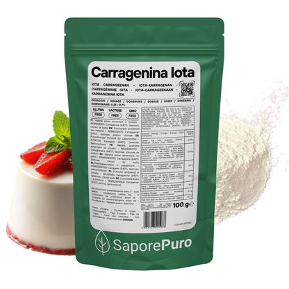Carragenina Iota E407, gelificante elastico, emulsificante naturale di SaporePuro, visibile in questa immagine.