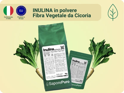 Inulina in polvere pura da 250g, ingrediente naturale per cucinare e da forno, confezione con etichetta SaporePuro.