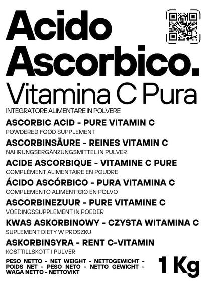 Vitamina C pura Acido Ascorbico di SaporePuro, confezione in Italia, ingrediente essenziale per ricette e integratori.