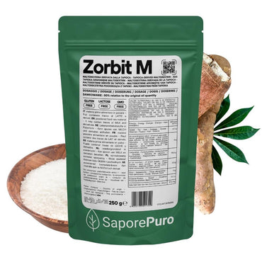 Amido modificato di tapioca Zorbit M di SaporePuro, maltodestrina derivata dalla tapioca, in confezione bianca e etichetta.