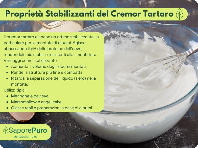 Polvere di lievito Cremor Tartaro E336i di SaporePuro, agente lievitante e stabilizzante per dolci e prodotti da forno