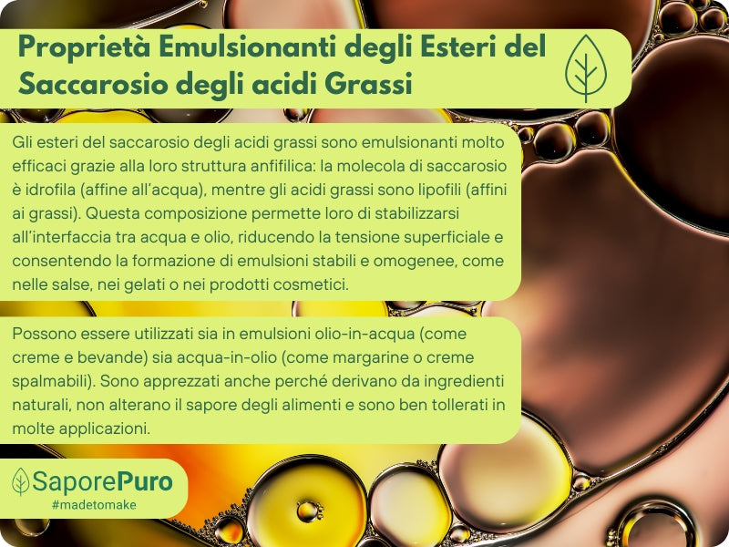 Esteri del Saccarosio Sucresteri E473, ingrediente per cottura e pasticceria, confezione con etichetta SaporePuro.