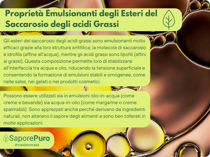 Esteri del Saccarosio Sucresteri E473, ingrediente per cottura e pasticceria, confezione con etichetta SaporePuro.