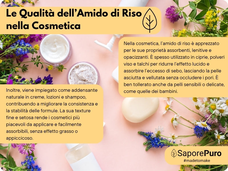 Amido di riso SaporePuro, 100% naturale, in sacchetto con amido di riso bianco e fine, proveniente dall'Italia.