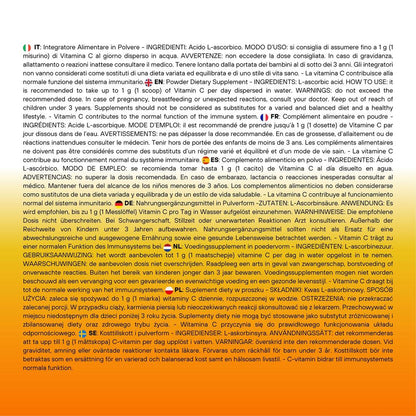 Vitamina C SaporePuro, acido ascorbico puro in polvere, integratore alimentare per il supporto immunitario.