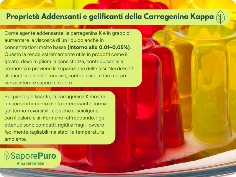 Carragenina Kappa (E407) di SaporePuro, confezionata in Italia, in sacchetto con etichetta visibile, per gelatine e addensanti alimentari