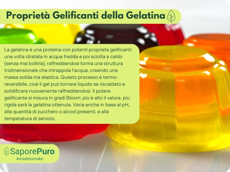 Gelatina istantanea SaporePuro, 200-220 Bloom, ingrediente per cucina e forno, in confezione con sfondo bianco.