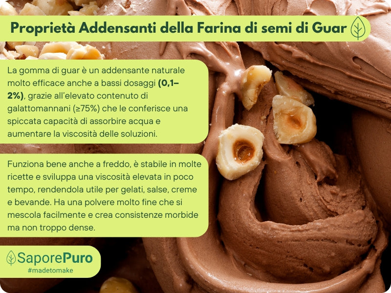 Farina di semi di guar SaporePuro, ingrediente naturale per cucina e forno, proveniente dall'India, confezionata in Italia.