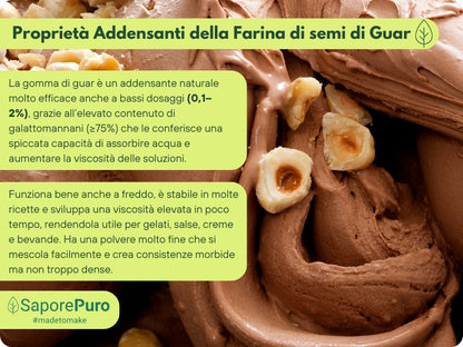 Farina di semi di guar SaporePuro, ingrediente naturale per cucina e forno, proveniente dall'India, confezionata in Italia.