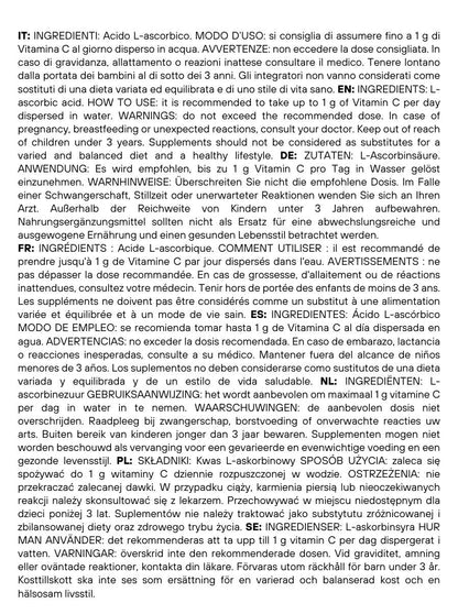 Vitamina C pura SaporePuro, acido ascorbico in confezione da cucina, ingrediente essenziale per ricette e integratori.