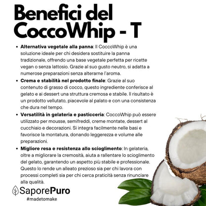 Grasso di cocco montante CoccoWhip SaporePuro, 1kg, vegano, ideale per gelati e pasticceria, visibile in confezione.