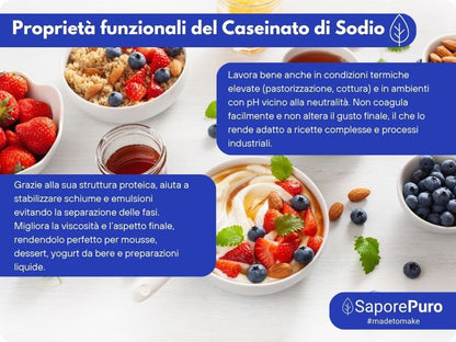 Caseinato di Sodio SaporePuro, proteina pura da latte, ingrediente per cucina e forno, senza glutine, in polvere bianca