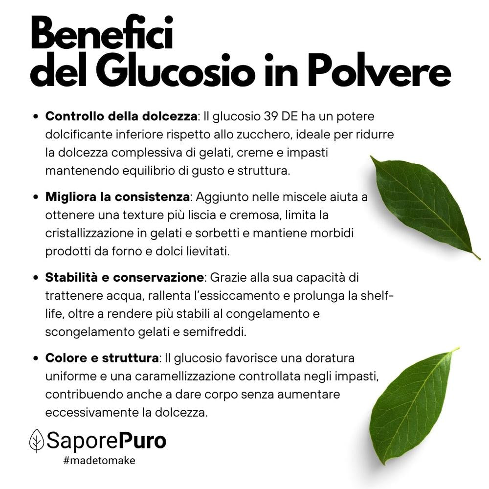 Sciroppo di glucosio in polvere SaporePuro 38-39DE, ingrediente per cucina e dolci, contenuto in confezione da 1 kg