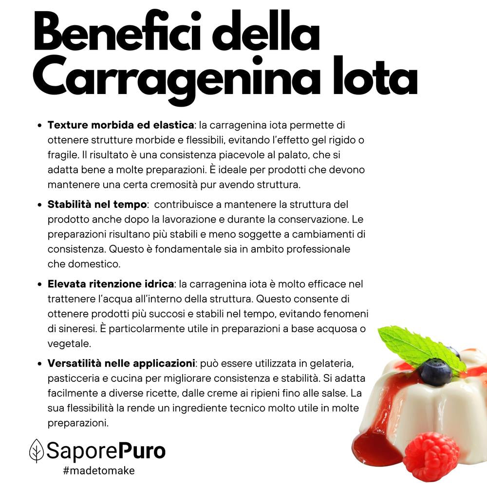 Emulsionante Carragenina Iota E407 SaporePuro, gelificante elastico per alimenti, in confezione da 3.