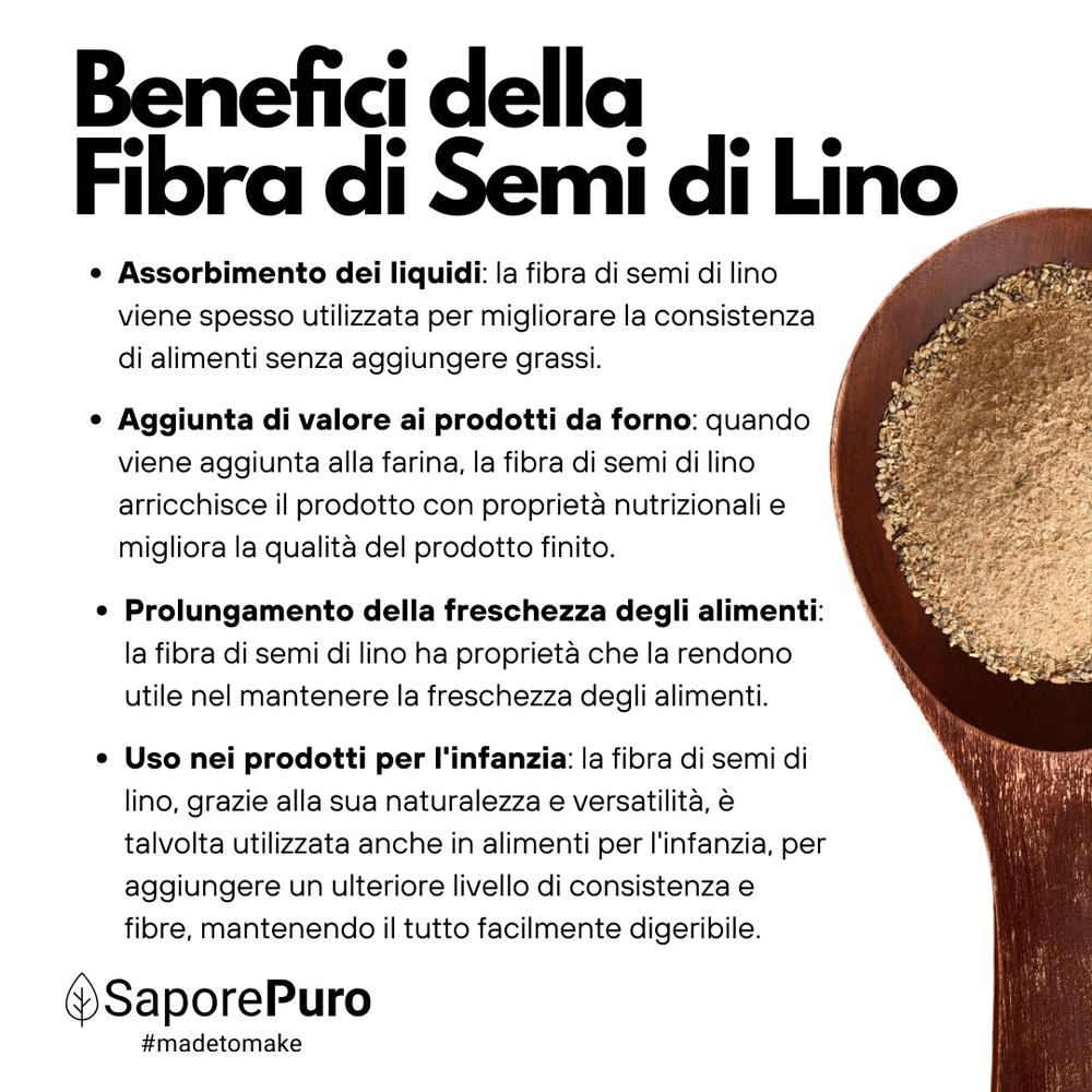 Fibra di semi di lino SaporePuro, addensante naturale per gelati, dolci e salse, in confezione con semi di lino macinati.