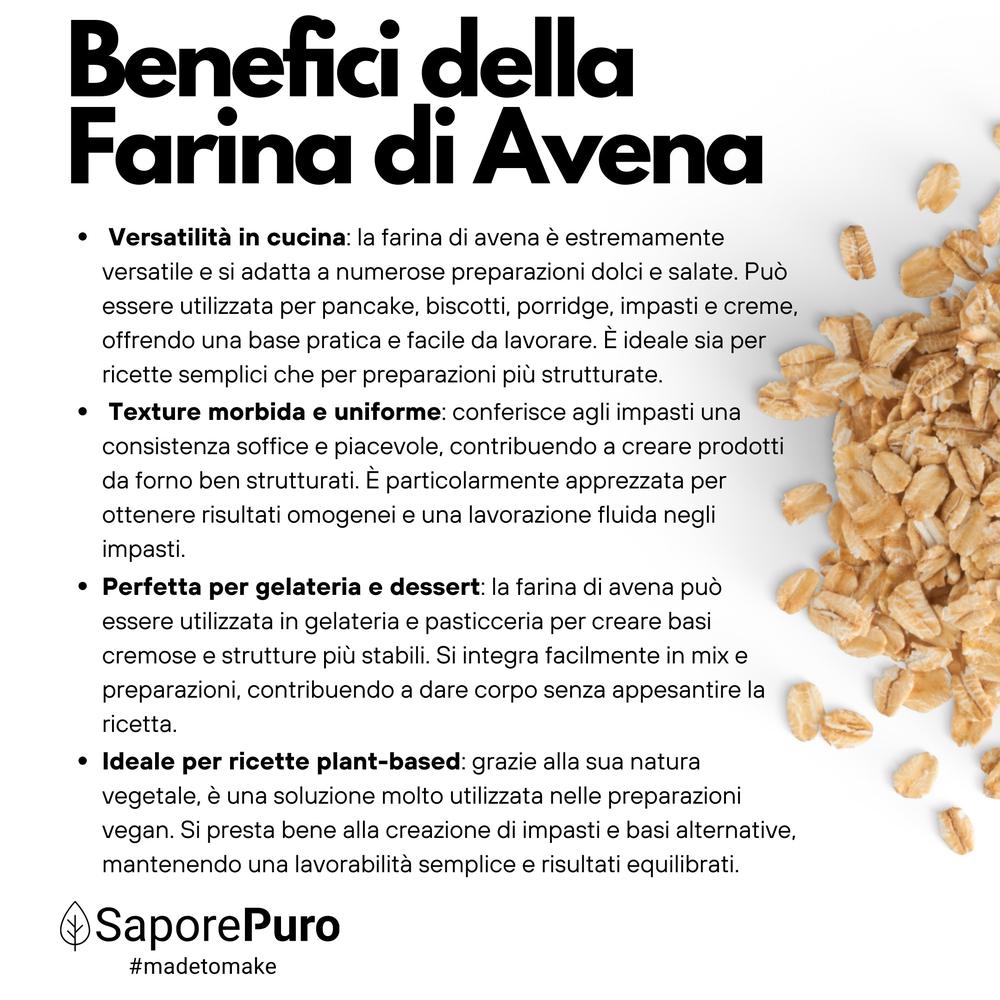 Farina di Avena senza glutine SaporePuro in confezione da 1kg, immagine del prodotto in sacchetto naturale e integrale.