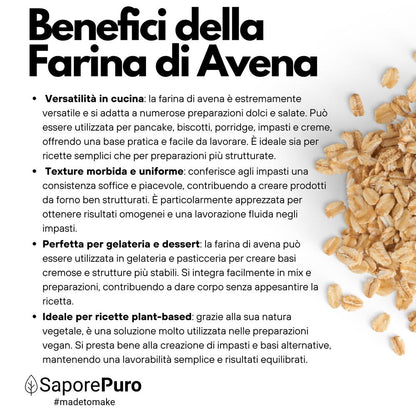 Farina di Avena senza glutine SaporePuro in confezione da 1kg, immagine del prodotto in sacchetto naturale e integrale.