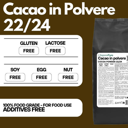 Cacao in polvere SaporePuro con 22-24% di materia grassa, origine Olanda, gusto deciso e sapore intenso, immagine del prodotto