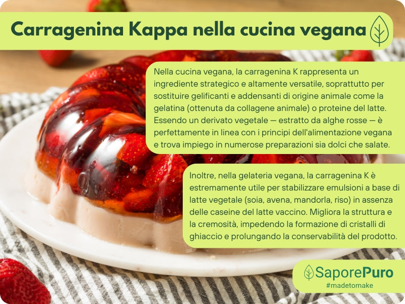 Carragenina Kappa (E407) di SaporePuro in confezione, polvere bianca utilizzata come addensante naturale.