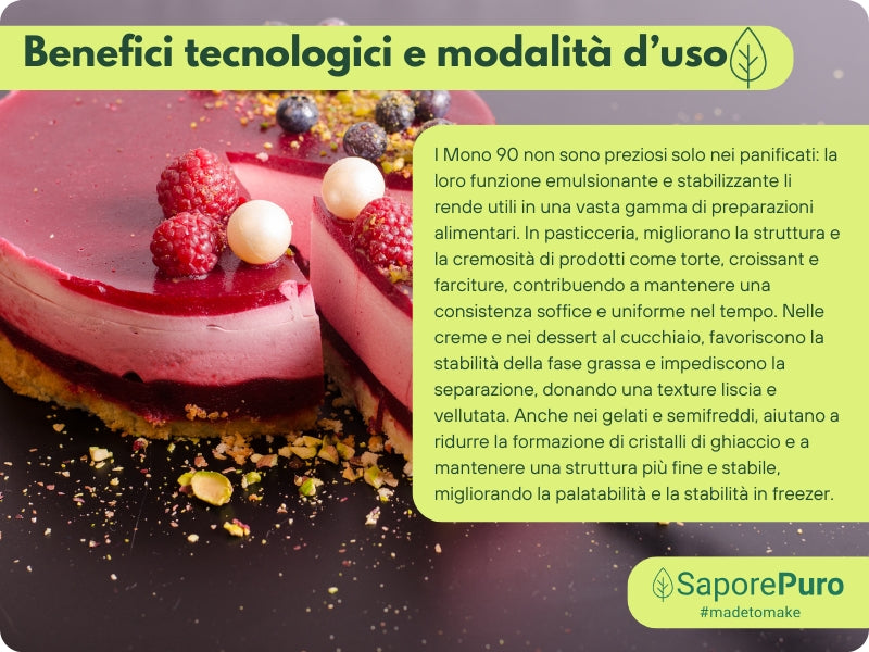Emulsionante Mono90 con Mono e Digliceridi degli Acidi Grassi E471, prodotto naturale di SaporePuro, visibile in confezione.