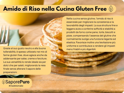 Amido di riso SaporePuro, 100% naturale, in confezione con polvere bianca fine, origine Italia, per cucinare e cosmetici