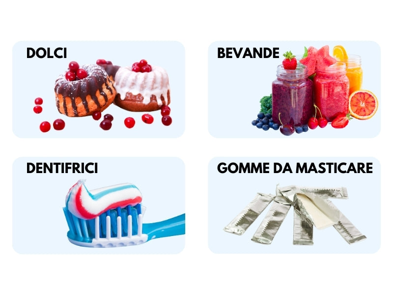 Dolcificante naturale Xilitolo SaporePuro in confezione con zucchero e dolcificanti, origine extra UE, basso contenuto calorico.