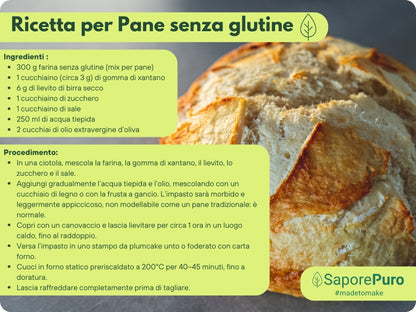 Gomma di xantano SaporePuro E415 in confezione, ingrediente naturale utilizzato in cucina e prodotti alimentari italiani.