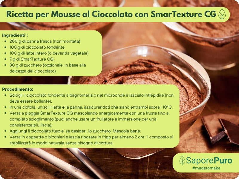 Gelatina SmarTexture CG di SaporePuro con fibre strutturanti, azione istantanea a freddo, ideale per uso culinario.