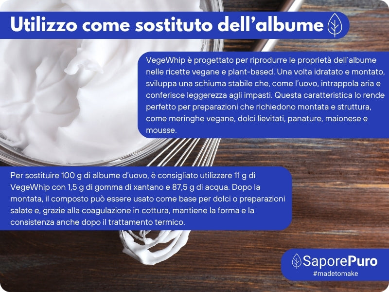 Proteine isolate di patata vegane SaporePuro, albume vegetale per dolci e ricette vegane, in confezione da VegeWhip.