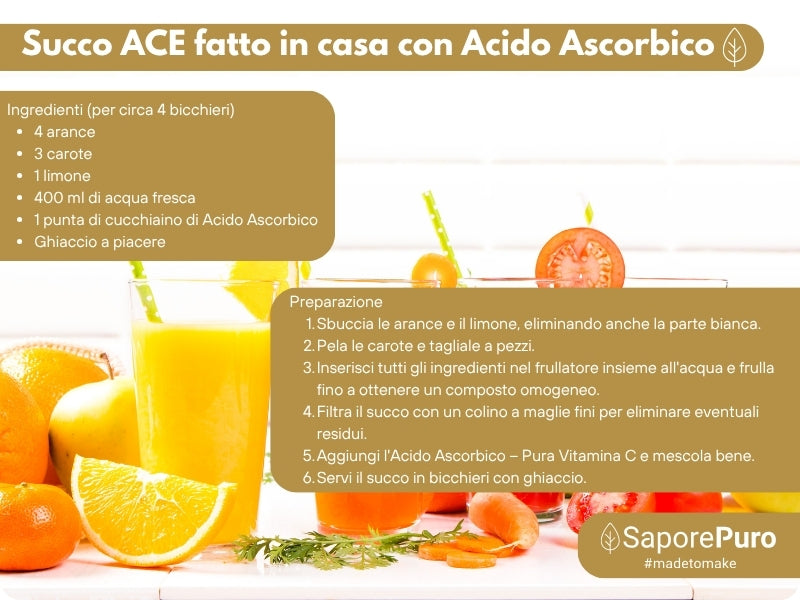Vitamina C pura Acido Ascorbico SaporePuro in confezione, supplemento naturale per ricette e salute, prodotto in Italia.