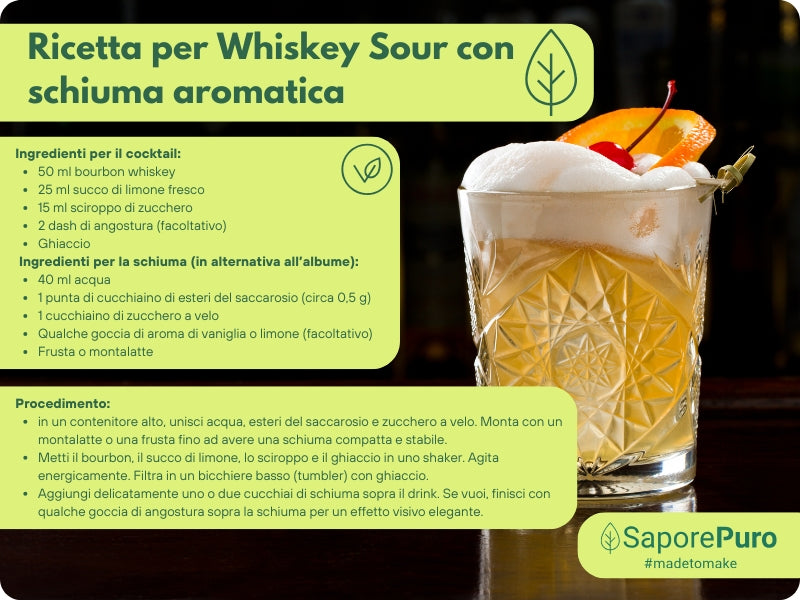 Esteri del saccarosio Sucresteri E473, ingrediente per cucina e forno, confezione con etichetta SaporePuro, polvere bianca.