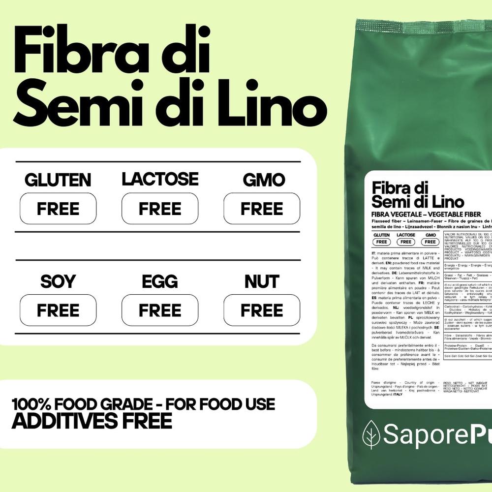 Fibra di semi di lino SaporePuro, addensante naturale per gelati, dolci e salse, senza conservanti, in confezione da 4.