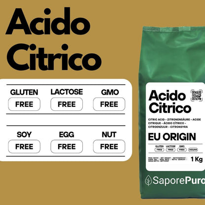 Acido citrico SaporePuro, additivo alimentare per cocktail, vino, pulizie e enologia, in confezione da 4.