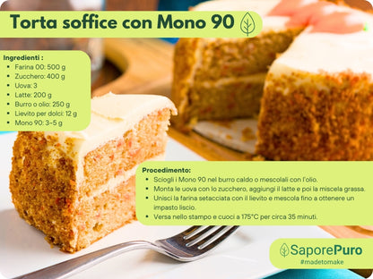 Emulsionante Mono90 di SaporePuro a base di Mono e Digliceridi degli Acidi Grassi E471, in confezione da 4.