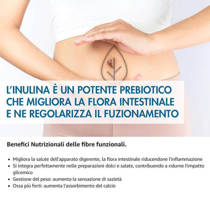Inulina a catena lunga in polvere pura di SaporePuro, 150g, origine Europa, visibile in questa immagine.