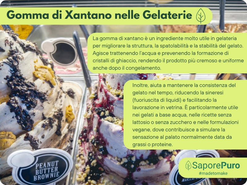 Gomma di xantano SaporePuro E415 in confezione, prodotto italiano, usata come addensante e stabilizzante in cucina.