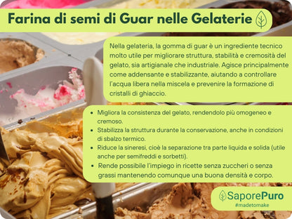 Farina di semi di guar SaporePuro, ingrediente naturale indiano per cucina e forno, confezionata in Italia, senza additivi.