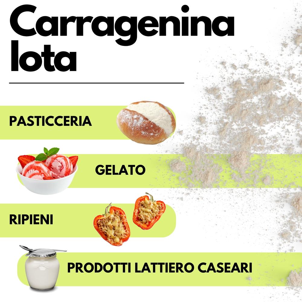 Emulsificante Carragenina Iota E407 SaporePuro, gelificante elastico in confezione con etichetta e cucchiaino.