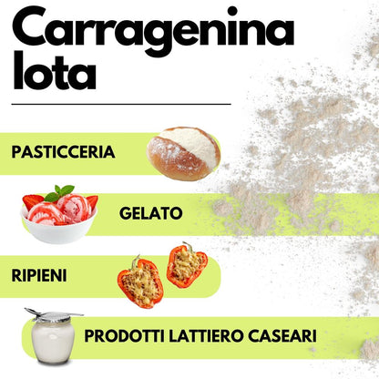 Emulsificante Carragenina Iota E407 SaporePuro, gelificante elastico in confezione con etichetta e cucchiaino.