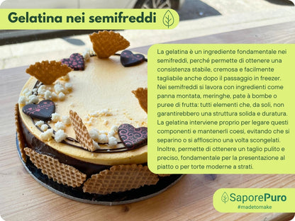 Gelatina istantanea SaporePuro da 200-220 Bloom, ingrediente per cucina e forno, in polvere bianca e fine.