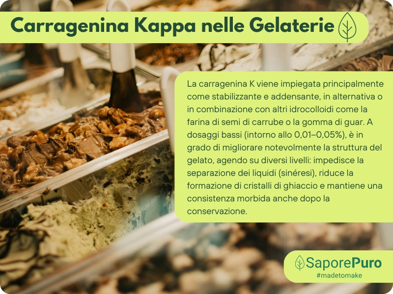 Carragenina Kappa (E407) di SaporePuro, confezionata in Italia, in polvere bianca utilizzata come addensante alimentare