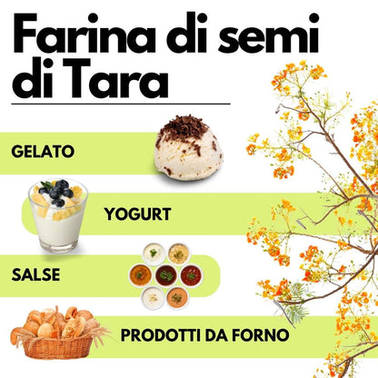 Farina di semi di tara SaporePuro, gomma di tara E417, origine Perù, confezionata in Italia, ingrediente naturale per cucina e pasticceria