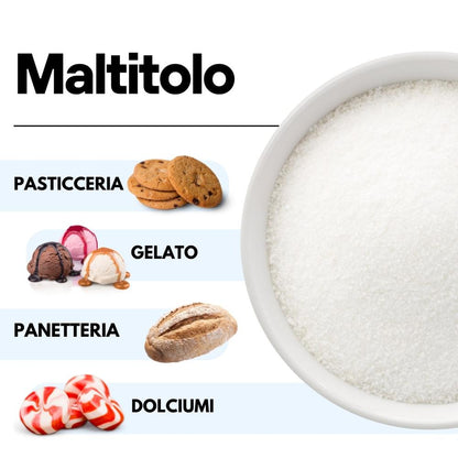 Maltitolo in polvere SaporePuro in confezione italiana, vista del contenuto in un barattolo.