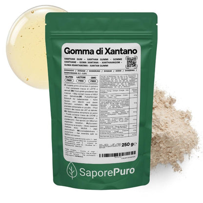 Gomma di xantano E415 SaporePuro in confezione, prodotto alimentare naturale, visibile in immagine italiana.