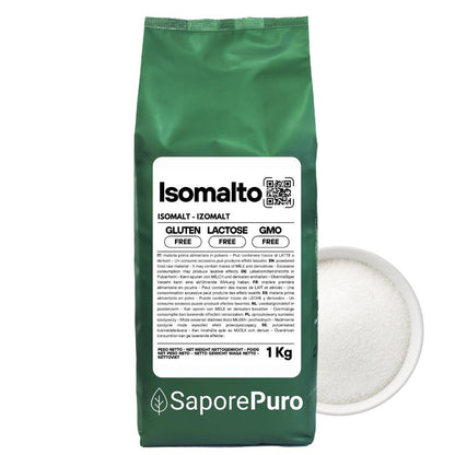 Isomalto SaporePuro, origine Germania, ingrediente naturale per cucinare e da forno, in confezione visibile sull'immagine.