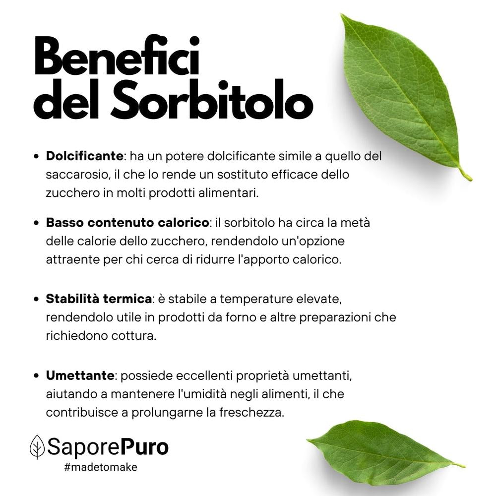Sorbitolo SaporePuro, ingrediente per cucinare e da forno, ideale per gelati e dolci morbidi, senza zucchero.