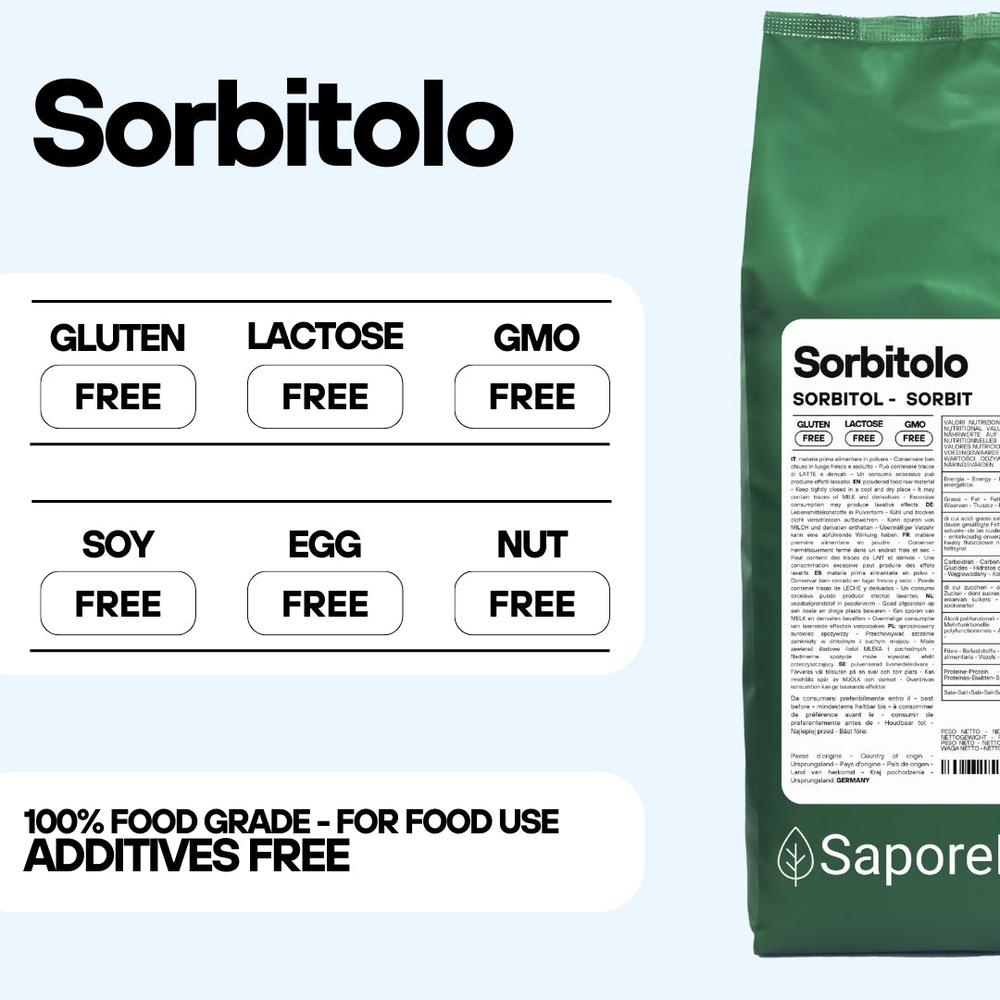 Sorbitolo SaporePuro, ingrediente per cucinare e da forno, ideale come dolcificante naturale per gelati e dolci morbidi.