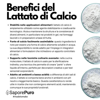 Lattato di calcio in polvere SaporePuro per cucina e forno, ingrediente per sferificazione molecolare, confezione B08HM1JXWK.PT01