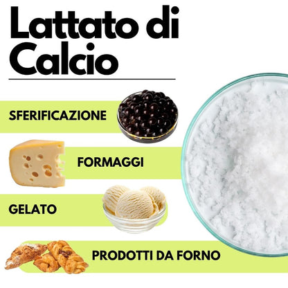 Lattato di calcio in polvere SaporePuro, ingrediente per cucina e forno, ideale per sferificazione molecolare, immagine del prodotto